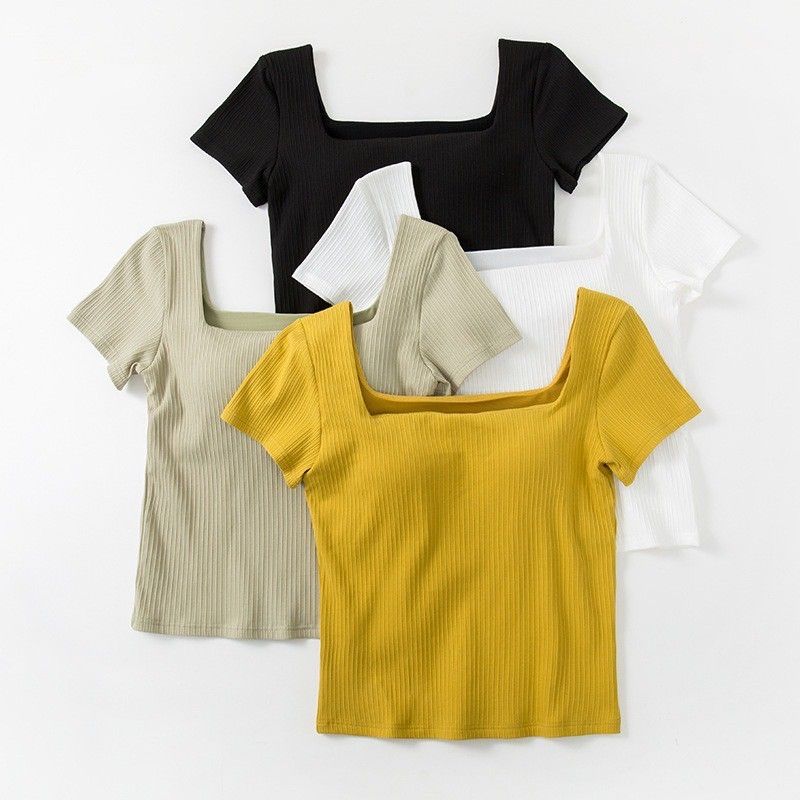 BRATOP-優雅方領棉立體胸墊罩杯上衣4色    CUBR250009