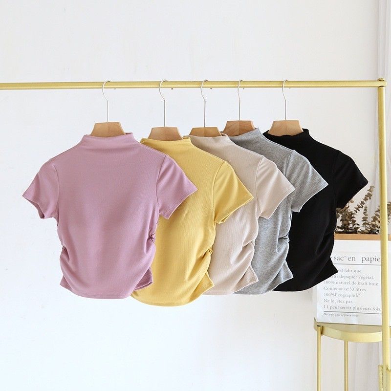 BRATOP-【涼感】小高領短款短袖立體胸墊罩杯上衣6色      CUBR250014