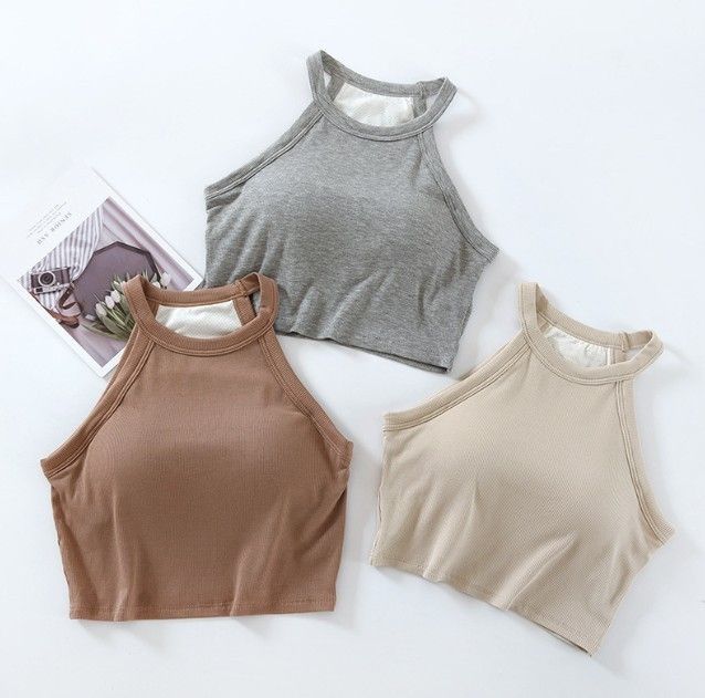 BRATOP-【涼感】掛脖短版立體胸墊罩杯背心上衣4色      CUBR2404003