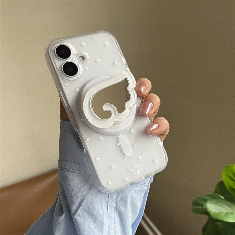 白色翅膀鏡子磁吸支架全包手機殼(支架加購)IPHONE13/14/15/16    TE2506020