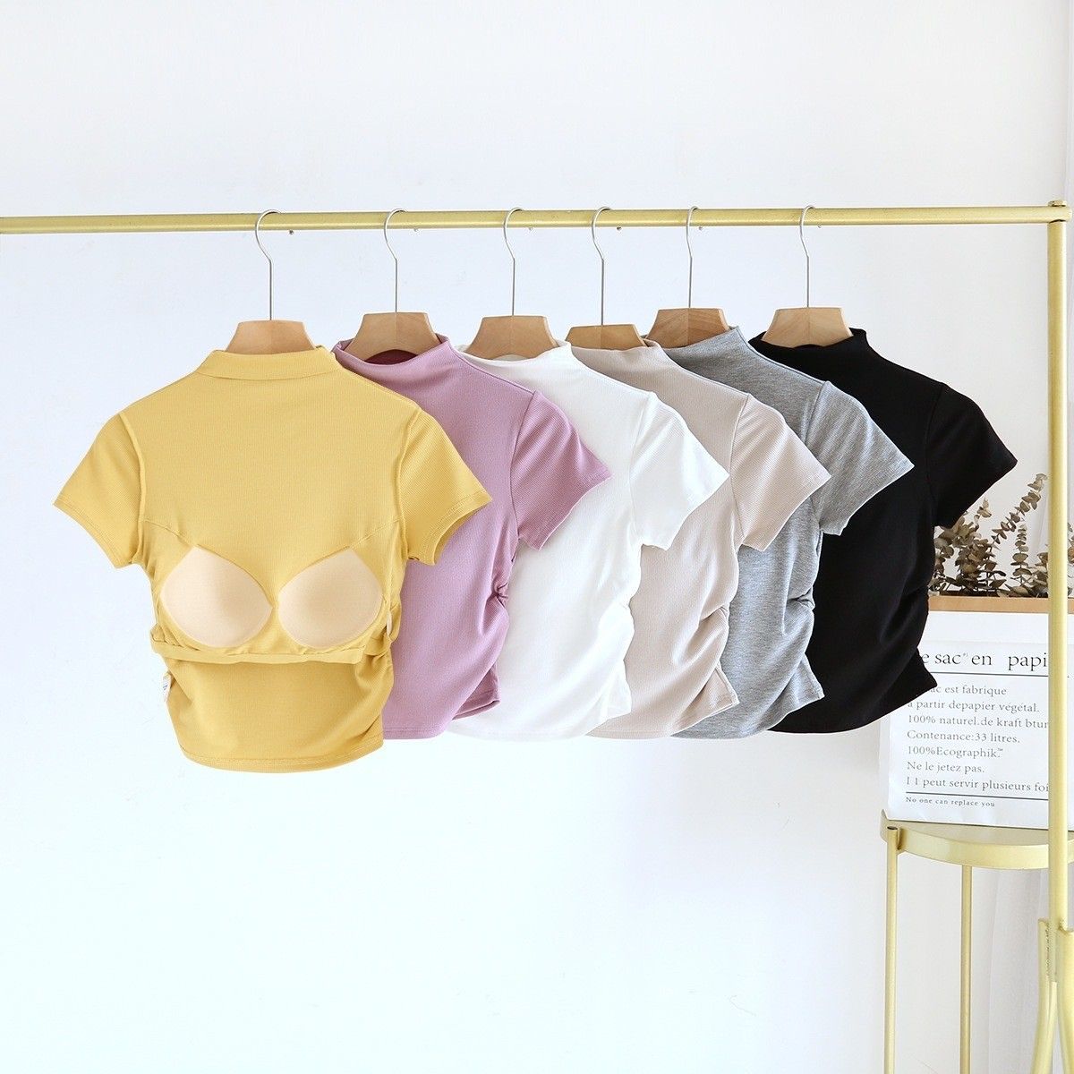 BRATOP-【涼感】小高領短款短袖立體胸墊罩杯上衣6色      CUBR250014