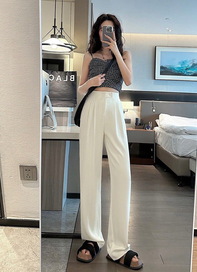 時髦垂感寬鬆顯腿長西裝褲闊腿褲3色(小個子/常規/加長)