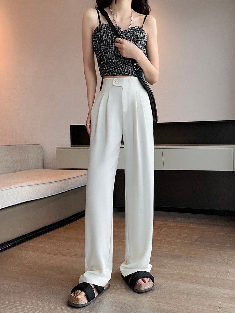 時髦垂感寬鬆顯腿長西裝褲闊腿褲3色(小個子/常規/加長)