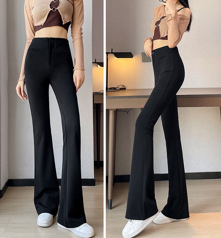 微喇叭褲高腰顯瘦垂感修身長褲2色(小個子/常規/加長)