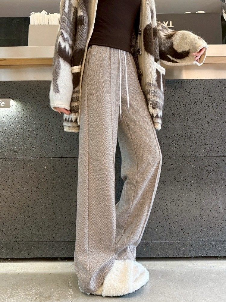 高級感人字紋毛呢顯瘦垂感闊腿褲長褲褲子6色(小個子/常規/加長/不加絨)  EP2511017