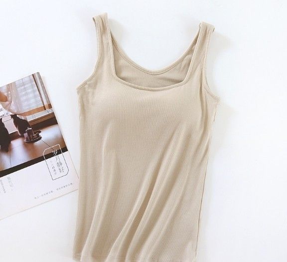 BRATOP-【涼感】方領吊帶螺紋立體胸墊罩杯上衣背心    CUBR250012