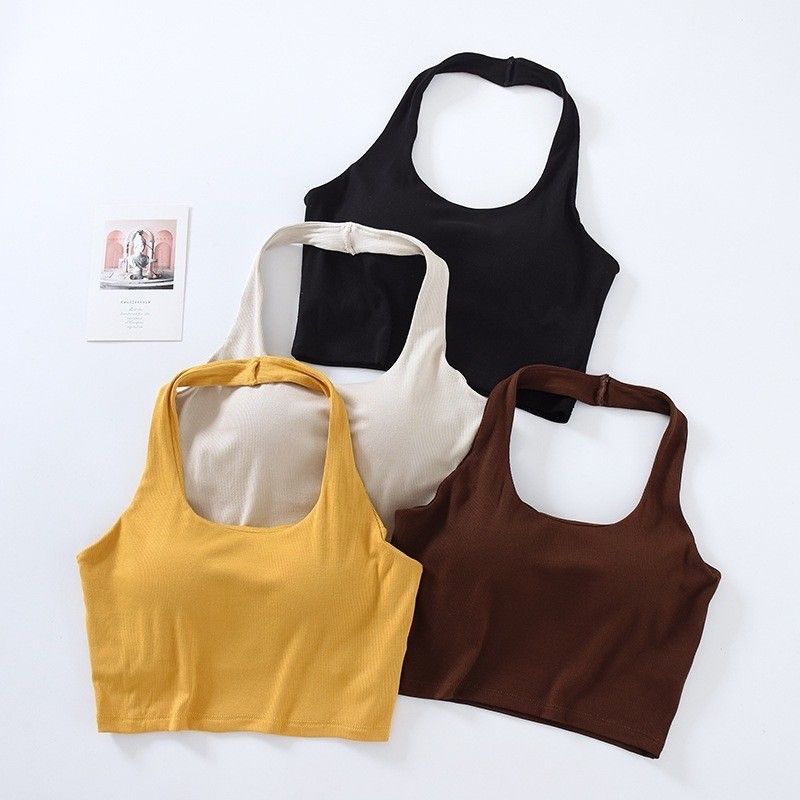 BRATOP-【涼感】掛脖吊帶短版美背立體胸墊罩杯BRA背心5色    CUBR2404009