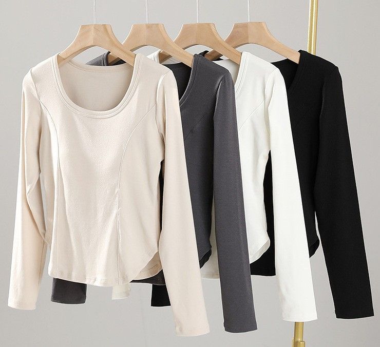 Bra Top-弧形下擺U領彈性長袖立體胸墊罩杯內搭上衣BRA運動內衣    CUBR2311008