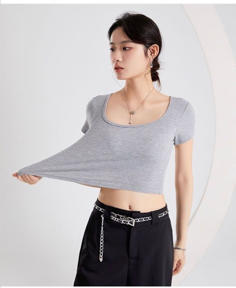 BRATOP-方領短版立體胸墊罩杯上衣8色      CUBR250015