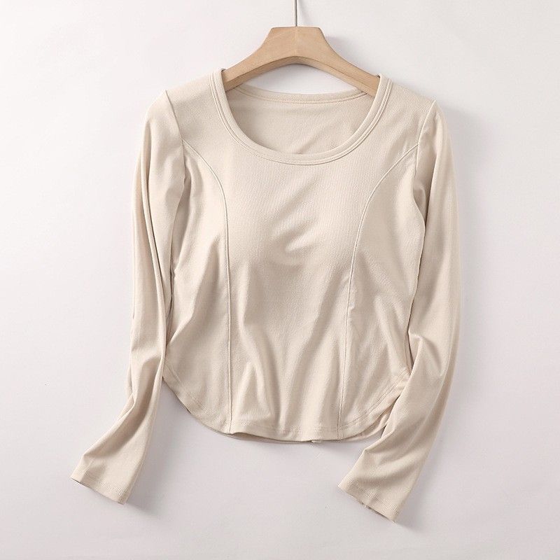 Bra Top-弧形下擺U領彈性長袖立體胸墊罩杯內搭上衣BRA運動內衣    CUBR2311008