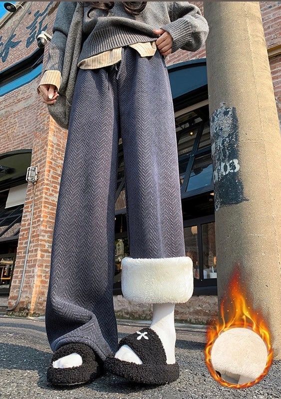 好穿推薦＊加絨雪尼爾人字紋高克重加厚保暖闊腿直筒褲5色(常規/加長/加絨/超暖羊羔絨) EP2412001