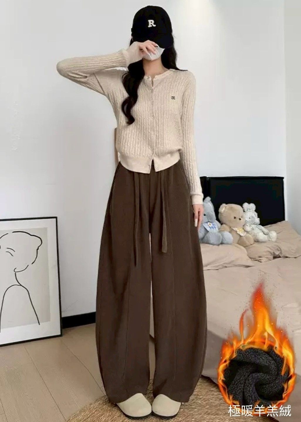 美拉德暖系・燈心絨加絨彎刀褲闊腿褲褲子5色(小個子/常規/加長/不加絨)    EP2512001