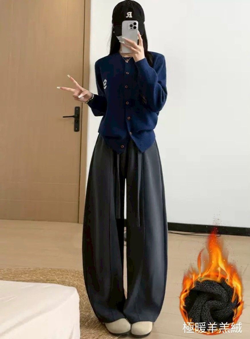 美拉德暖系・燈心絨加絨彎刀褲闊腿褲褲子5色(小個子/常規/加長/不加絨)    EP2512001