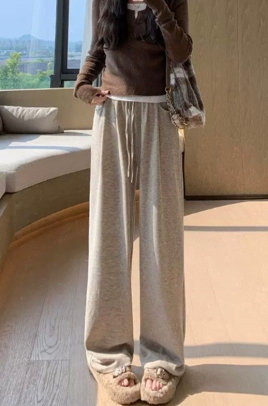 慵懶有口袋寬鬆糯米長褲闊腿褲6色(常規/加長/加絨)