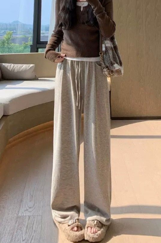 慵懶有口袋寬鬆糯米長褲闊腿褲4色(常規/加長/不加絨)      EP2412003