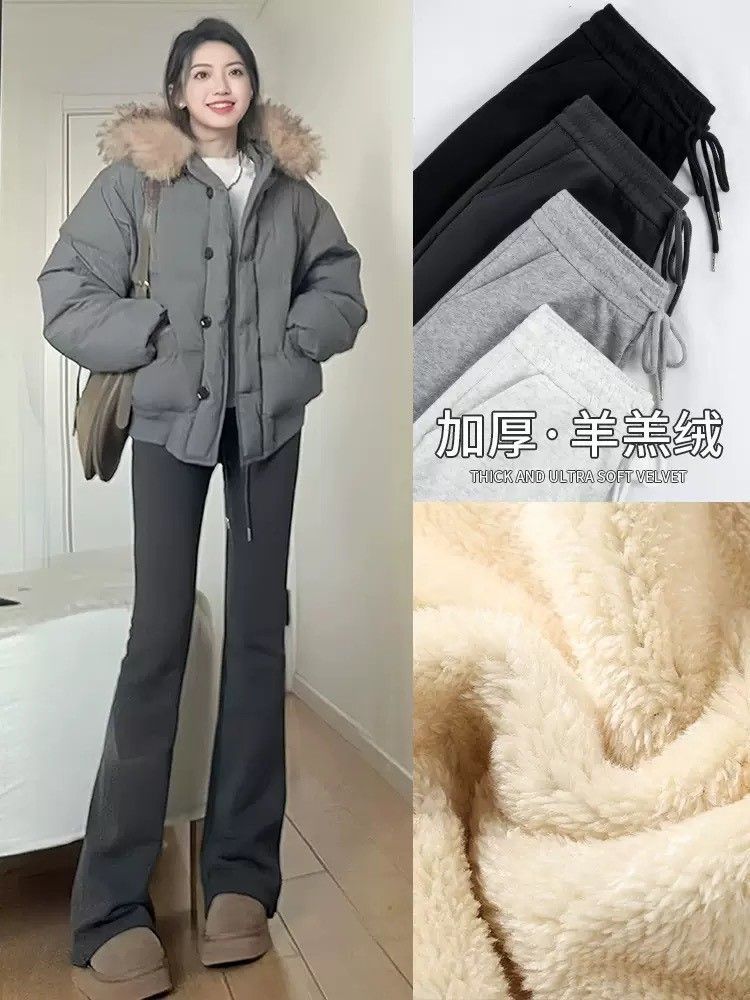 顯瘦美腿款・微喇叭修身加絨運動褲長褲褲子4色(小個子/常規/加長/不加絨)    EP2512002