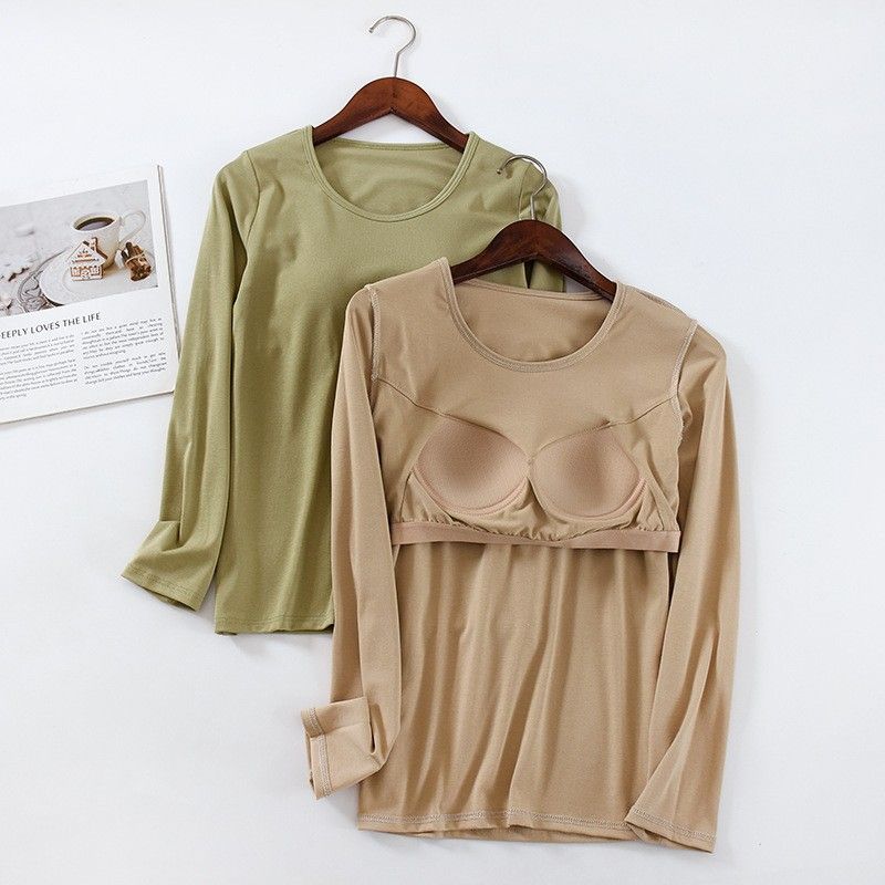 Bra Top-圓領長袖立體胸墊罩杯內搭上衣BRA運動內衣  CUBR2311004