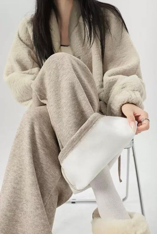 慵懶有口袋寬鬆糯米長褲闊腿褲4色(常規/加長/不加絨)      EP2412003