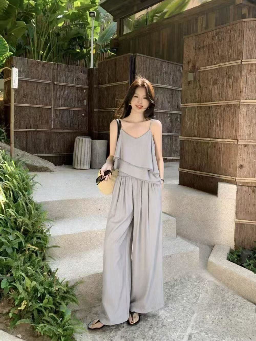 斜襬蕾絲女神套裝｜兩件式顯瘦氣質約會穿搭1221-1088