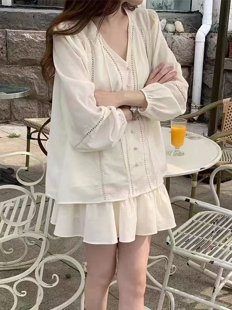 夏日甜美棉麻短裙度假二件式套裝 861-1790