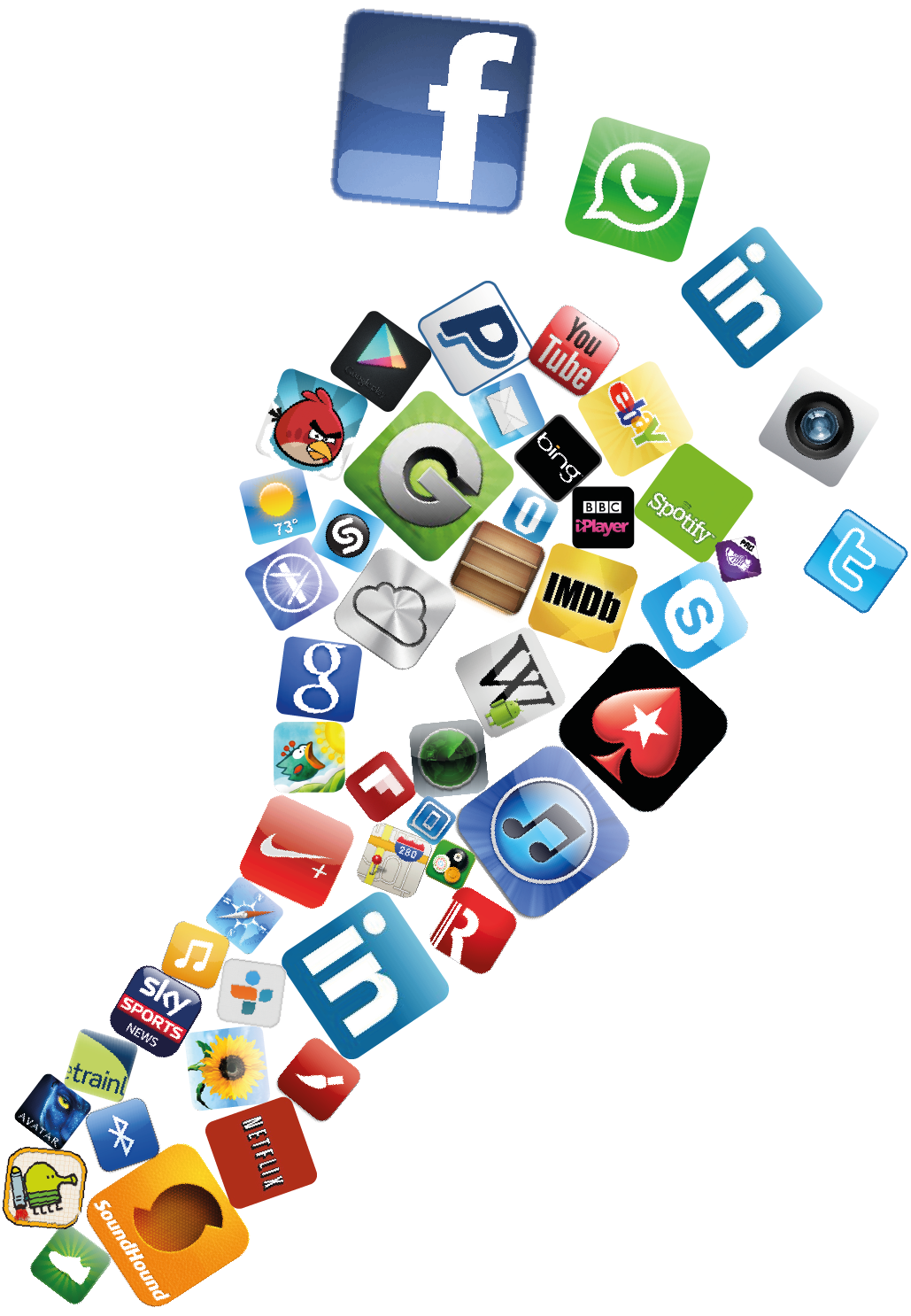 A foot made of apps including facebook and linkedin