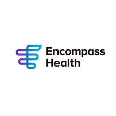 The encompass health logo is a blue and purple logo on a white background.