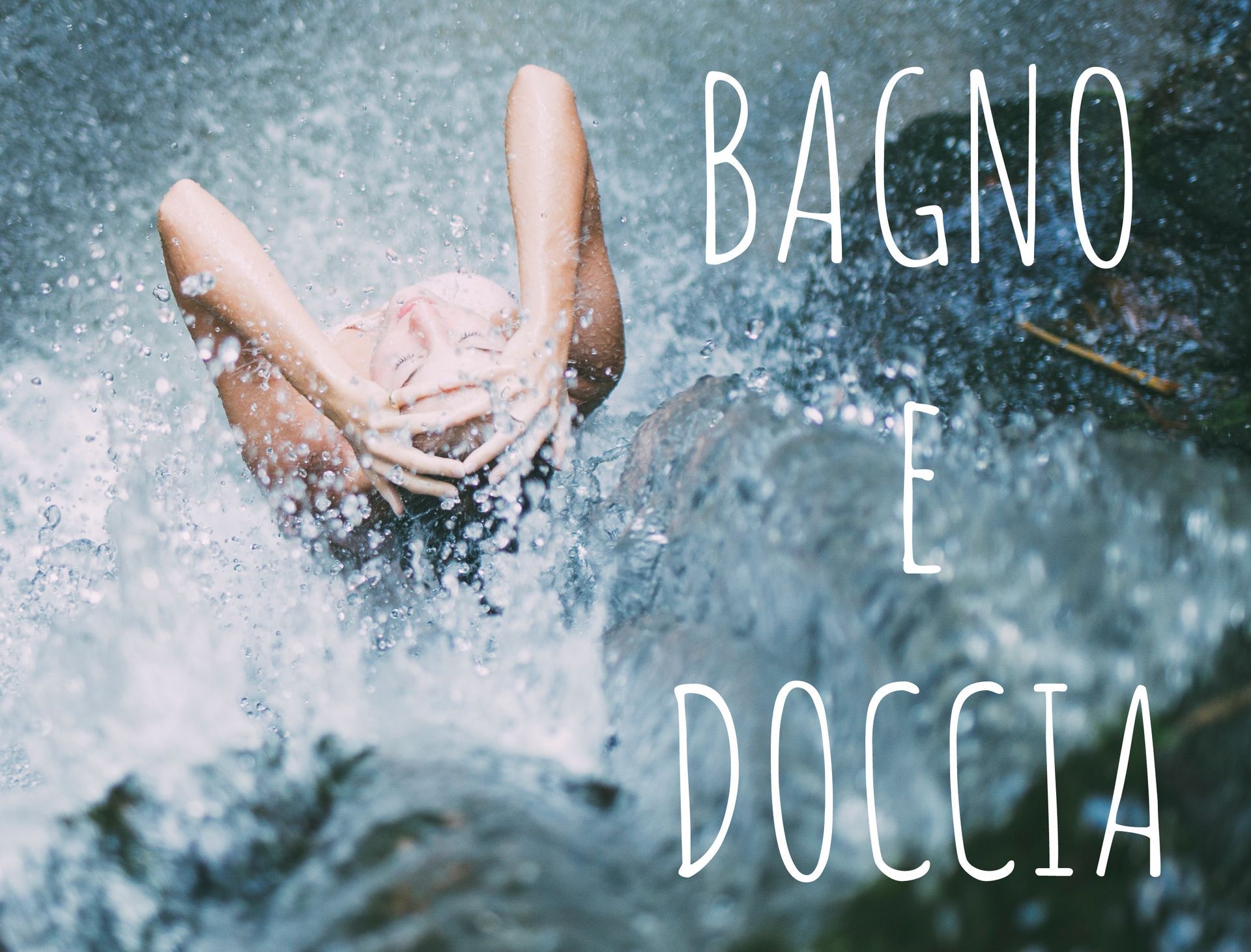 Una persona sta facendo il bagno in un fiume con la scritta bagno e doccia scritta sul fondo
