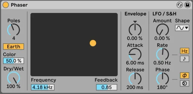 A computer screen shows a phaser with a yellow object in the middle