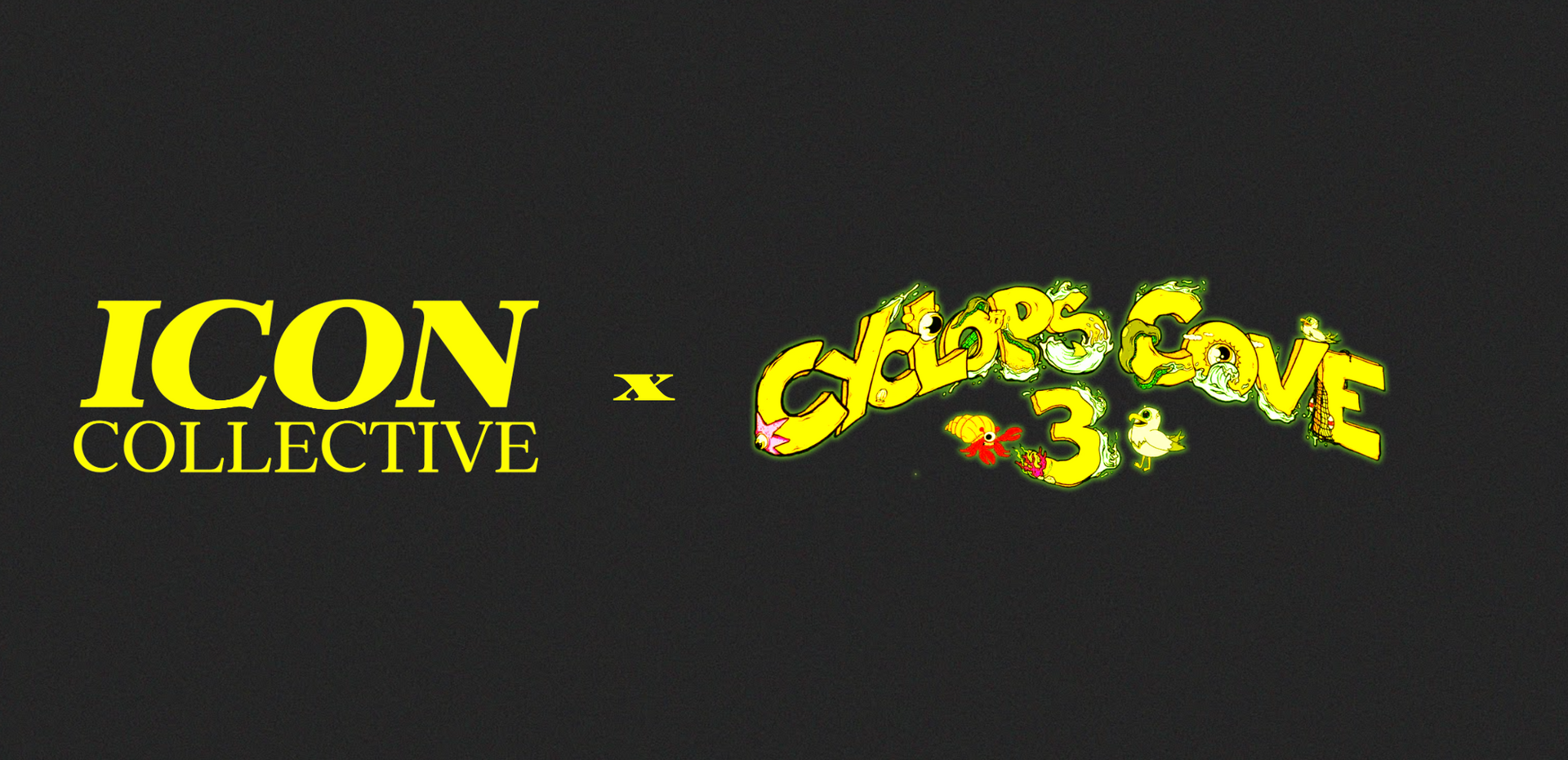 A black and yellow logo for cyclops cove x icon collective