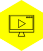 A computer monitor with a play button on the screen.