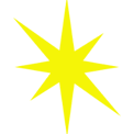 A yellow star with eight points on a white background.