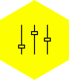 A yellow hexagon with three black lines on it.