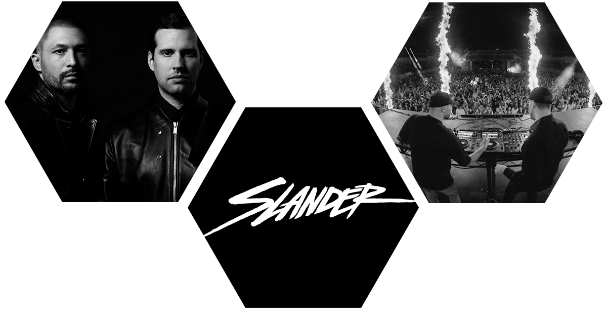 A black and white photo of a band called slander