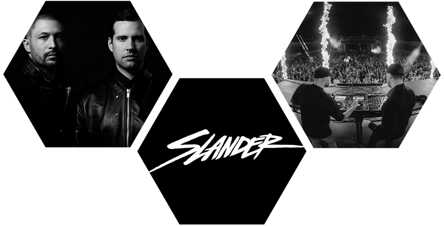 A black and white photo of a band called slander