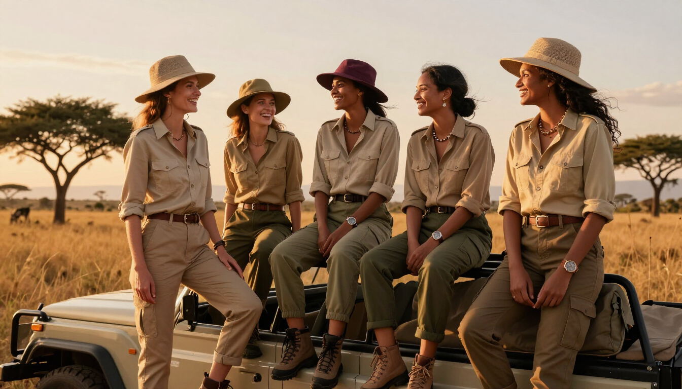 A group of adventurous women on a safari in Africa.