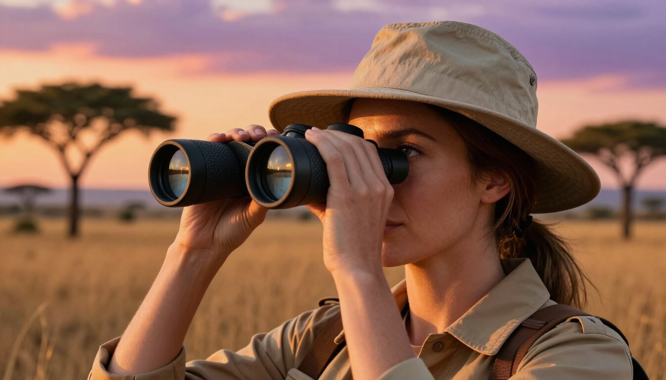 Woman on safari looking at the horizon
