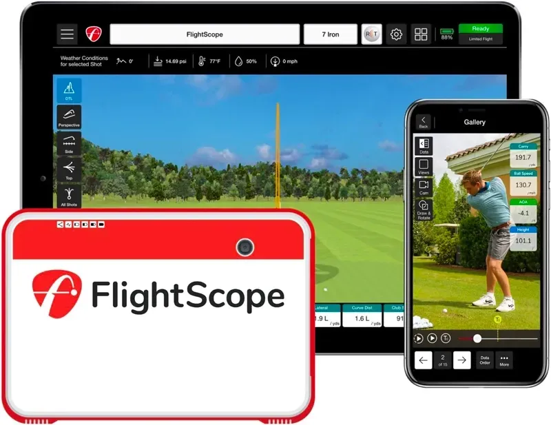 FlightScope Mevo+ 2023 Edition Portable Golf Launch Monitor, Rangefinder and Simulator with Signature Power Bundle | 20+ Full Swing & Short Game Data Stats, 10 Courses, 17 Practice Ranges Included