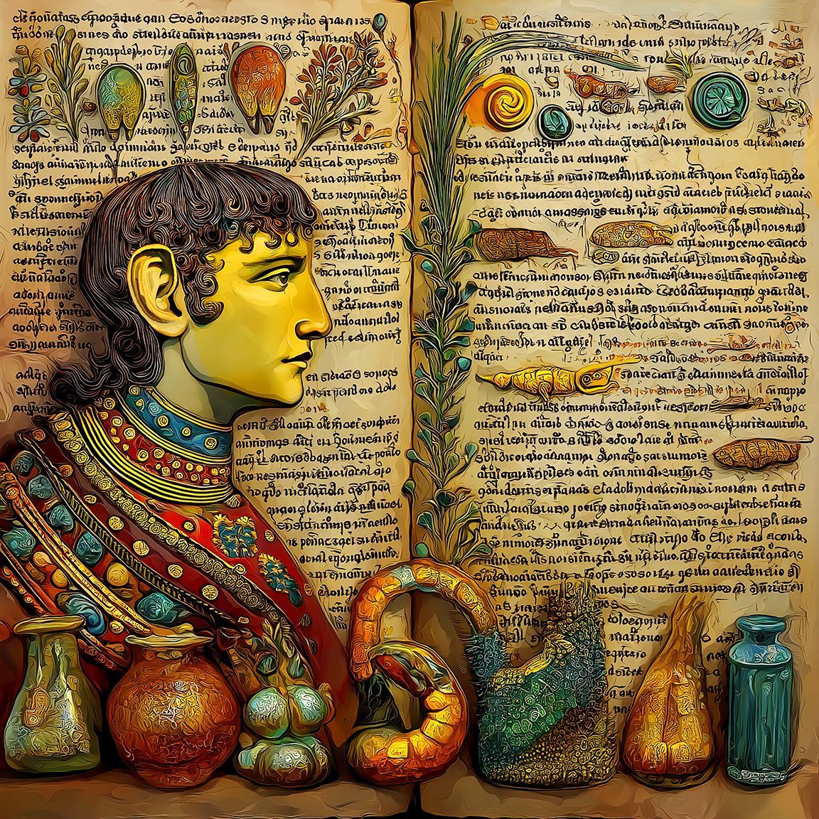 Yuna-Nobov in a modern illuminated manuscript.