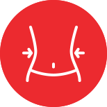 A line drawing of a woman 's stomach with arrows pointing to it in a red circle.
