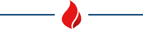 A red flame is surrounded by a blue line on a white background.