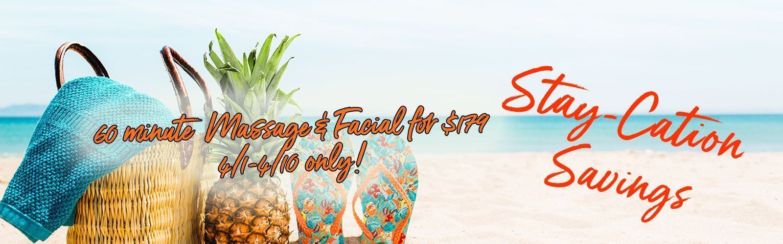 A picture of pineapples on a beach with the words `` stay cation savings ''.