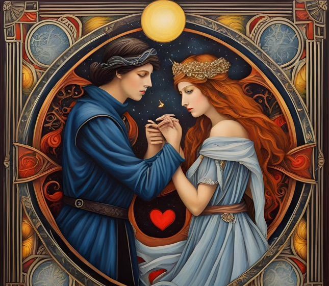 Image of a online tarot card for love. You can see a couple holding hands.