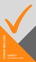 A safety management system brochure with an orange check mark