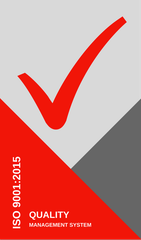 A red check mark is on a red and gray background.