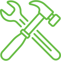 A wrench and a hammer crossed over each other.