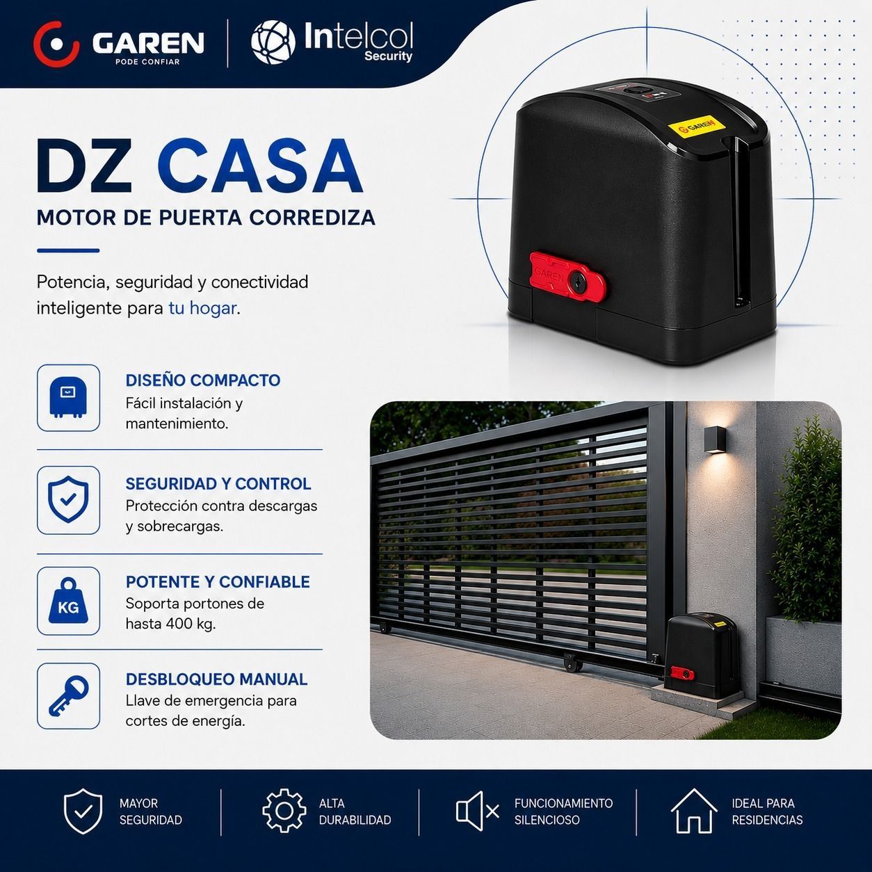 Póster de un motor de puerta de garaje negro con la etiqueta