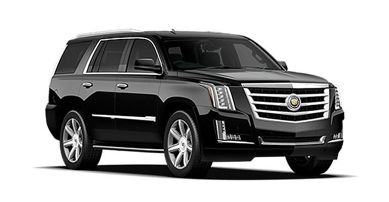 A black cadillac escalade is shown on a white background.