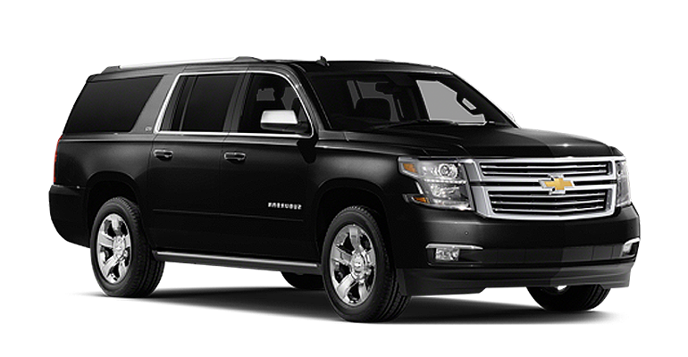 A black chevrolet suburban is shown on a white background.