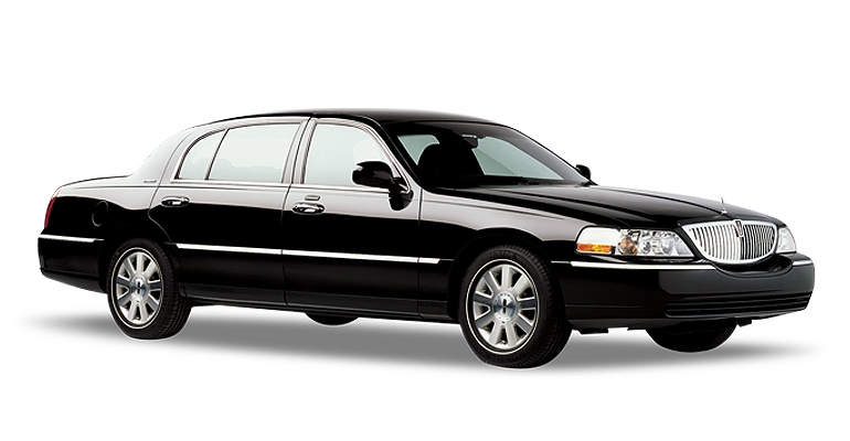 A black limousine is shown on a white background.