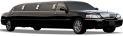 A black limousine is parked on a white background.